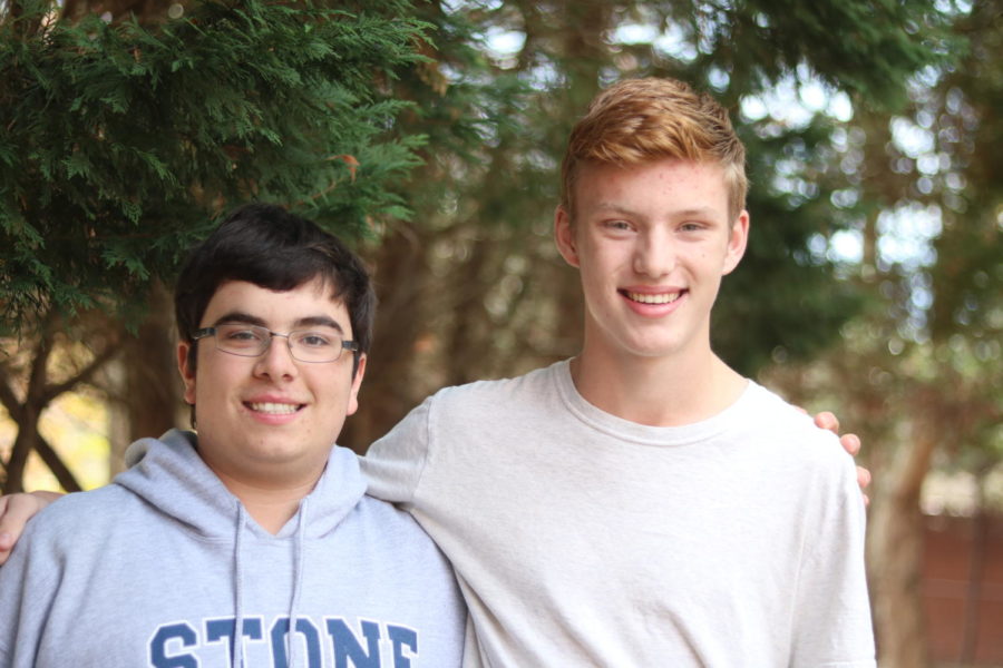 Andrew Beals (left) and Miles Phillipi (right) drum together in the annual DrumStrong program to raise awareness for cancer.