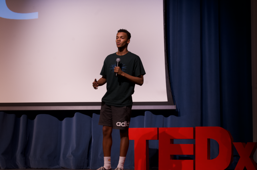 Trekahry Gadson goes through TED talk at TEDxEMHS practice.