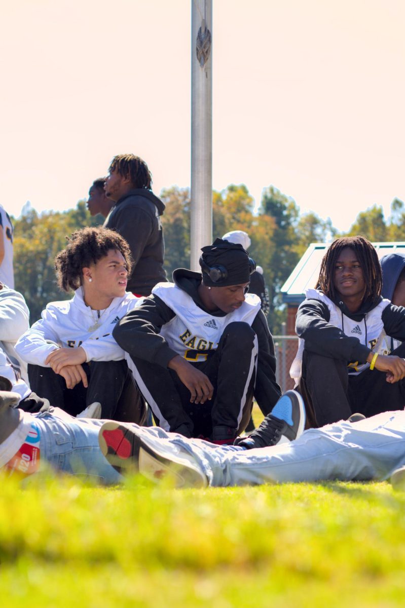 East Mecklenburg Football team prepares for the pep rally. East Neck hosts a pep rally every school year to promote school spirit. 