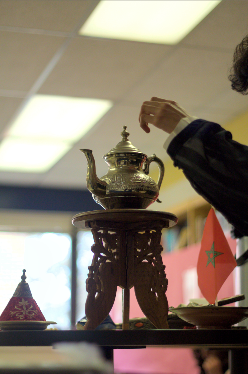 Lamp sits on table during French Immersion Day to signify Moroccan by Madame Young to explore and immerse yourself in a variety of culture. 