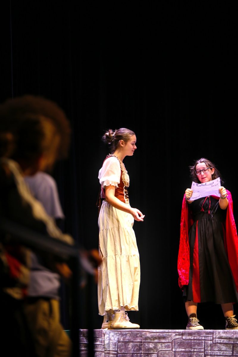 Oro Allen-Slattery and Lily Carlson performing a segment of the show. With Allen-Slattery playing "The Devil" and Carlson playing "Girl they bring life to." One of the many stories of the play.